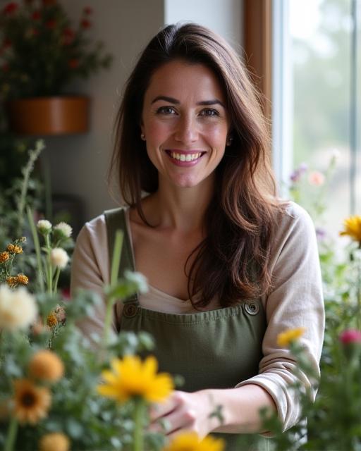 Founder of Zenith Blooms arranging flowers in the Primrose Hill studio.