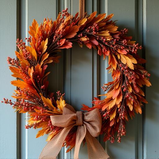 A beautiful autumn wreath with rich, warm colors.